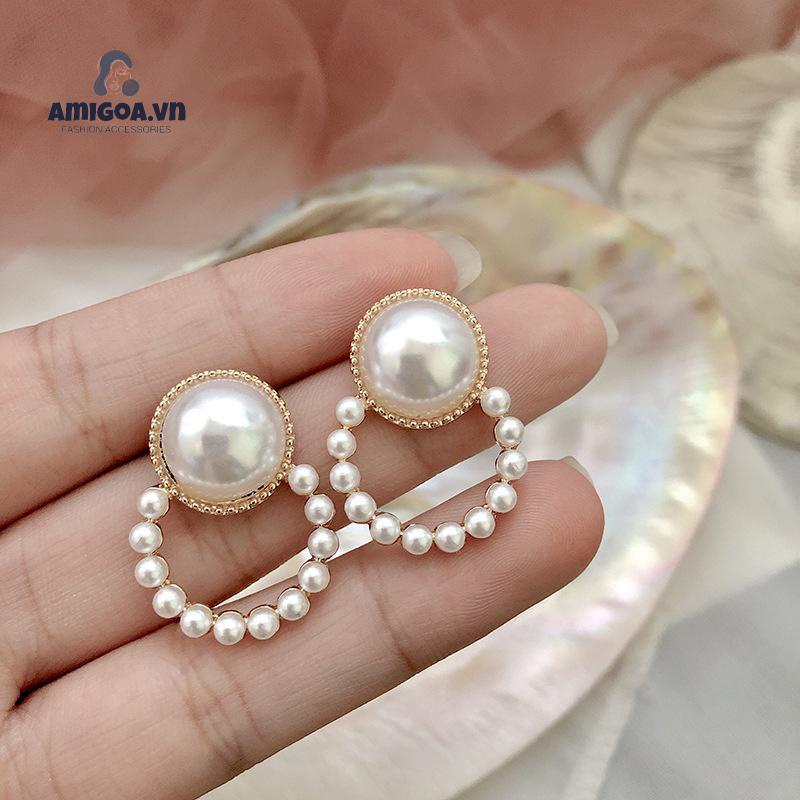 Bông Tai Hình Tròn Đính Ngọc Trai Đơn Giản Thanh Lịch