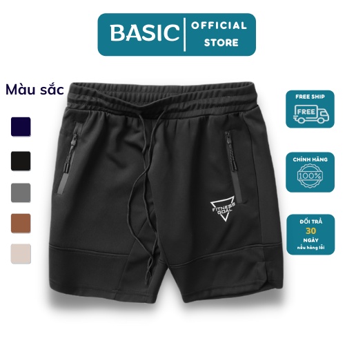 Quần Lửng Nam Màu Xám,Đen, Trắng, Đen, Xanh Đen Quần Short Nam Có Khóa Túi Khóa Tập Gym, Chạy Bộ - Basic Boutique Q251