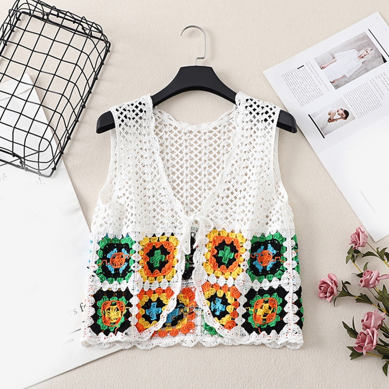 Brroa Áo Khoác Cardigan Dệt Kim Không Tay Cột Dây Phía Trước Họa Tiết Kẻ Sọc Nhiều Màu Sắc Dân Tộc Shrug Cho