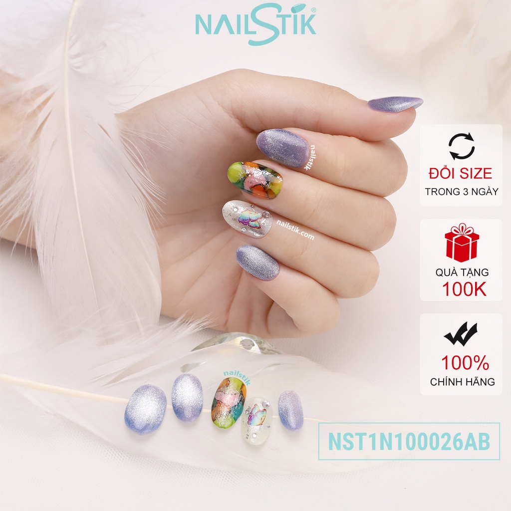 Móng úp thiết kế by NAILSTIK, màu xanh trời, form móng bầu, ngắn/dài, 026