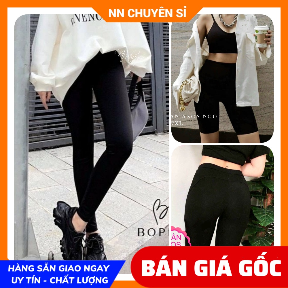 Quần legging dài ngố lửng nữ ôm body nâng mông cạp cao Vải Thun loại 1 mềm mịn mát co giãn tốt đủ size đến 70 ký ASOS