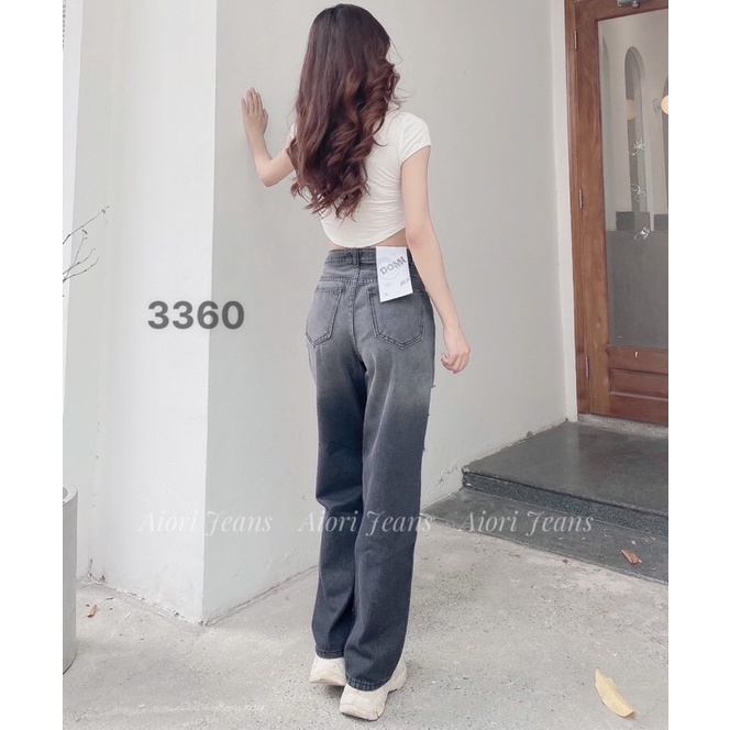 Quần Jeans Nữ, Quần Suông Jeans Ống Rộng Rách Gối Màu Xám, Chất Jeans Cotton Cực Xịn Vải Thoáng Mát, Mềm Mịn, Mã 3360