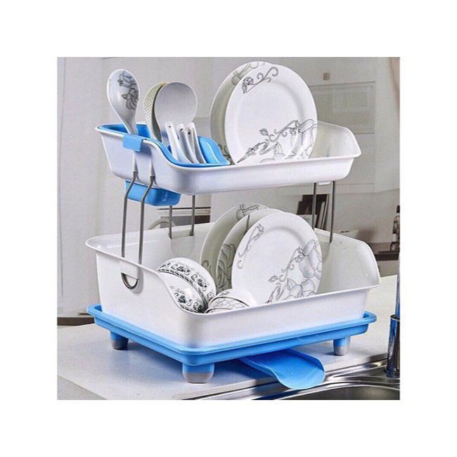 Giá úp bát đĩa 2 tầng cao cấp có khay thoát nước màu xanh dương 0962635288[sale]