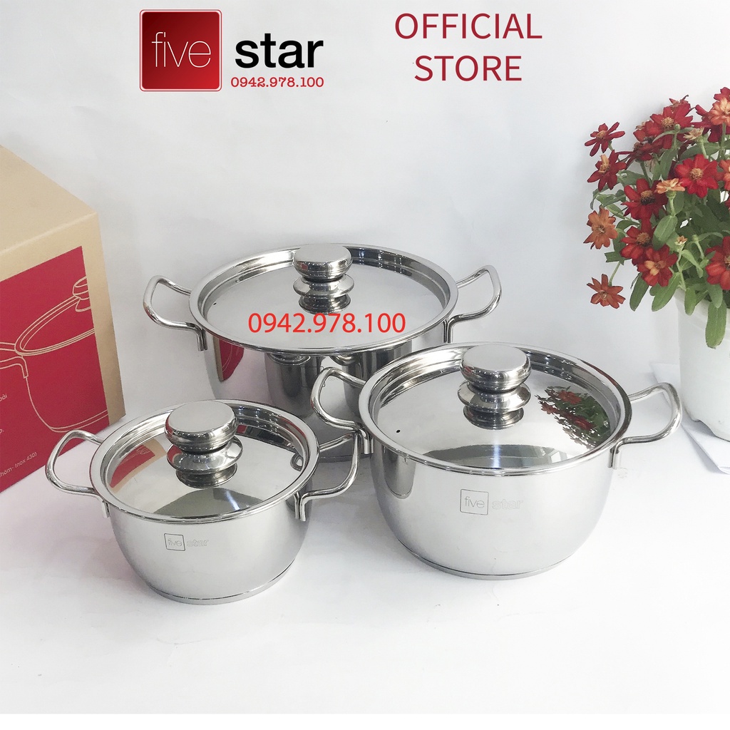 Bộ nồi 3 đáy inox 430 Thân Cool Fivestar Standard nắp inox FS-B3010 (Kích thước 16cm - 20cm - 24cm)