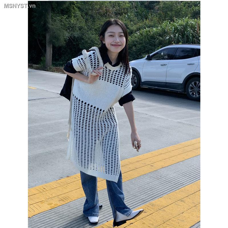 Đầm Dệt Kim Sát Nách Màu Trơn Thiết Kế Đục Lỗ Phong Cách Hàn Quốc Cho Nữ