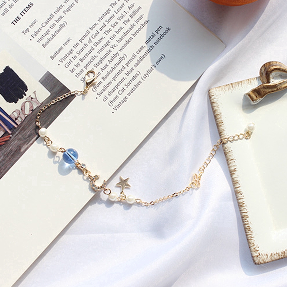 Vòng tay mặt hình trăng sao xâu hạt phong cách Hàn Quốc xinh xắn