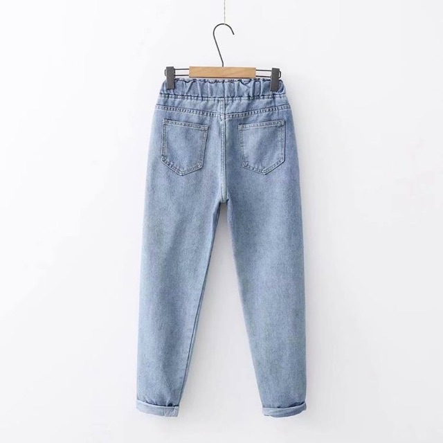 ( ẢNH THẬT ) Quần Baggy Jeans 2 Sọc Trắng - Cạp chun co giãn, chất jeans mềm đứng dáng | BigBuy360 - bigbuy360.vn