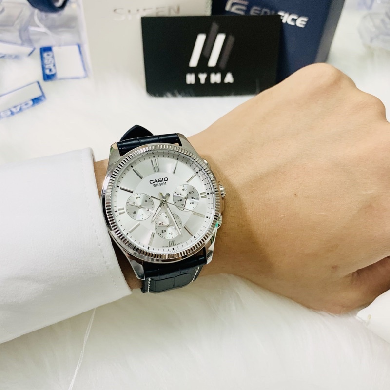 Đồng hồ nam dây da mặt trắng Casio MTP 1375L-7AVDF Size 42mm chống nước 5ATM Bảo hành 1 năm Hyma watch
