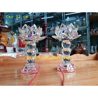 Cặp đèn thờ đá pha lê cao cấp Led tự động đổi 7 màu cao 22cm