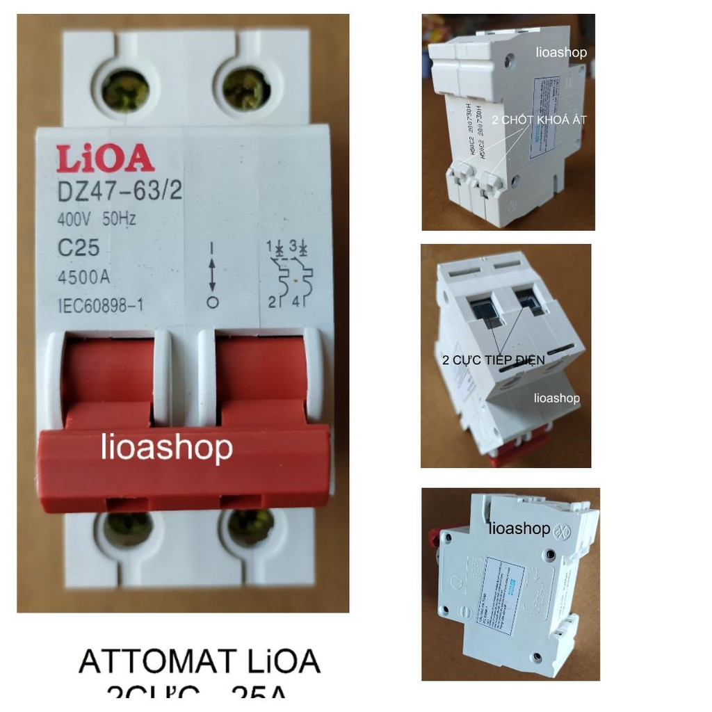 ATTOMAT 2 CỰC LiOA 6A-63A DÒNG ÁT CÀI.