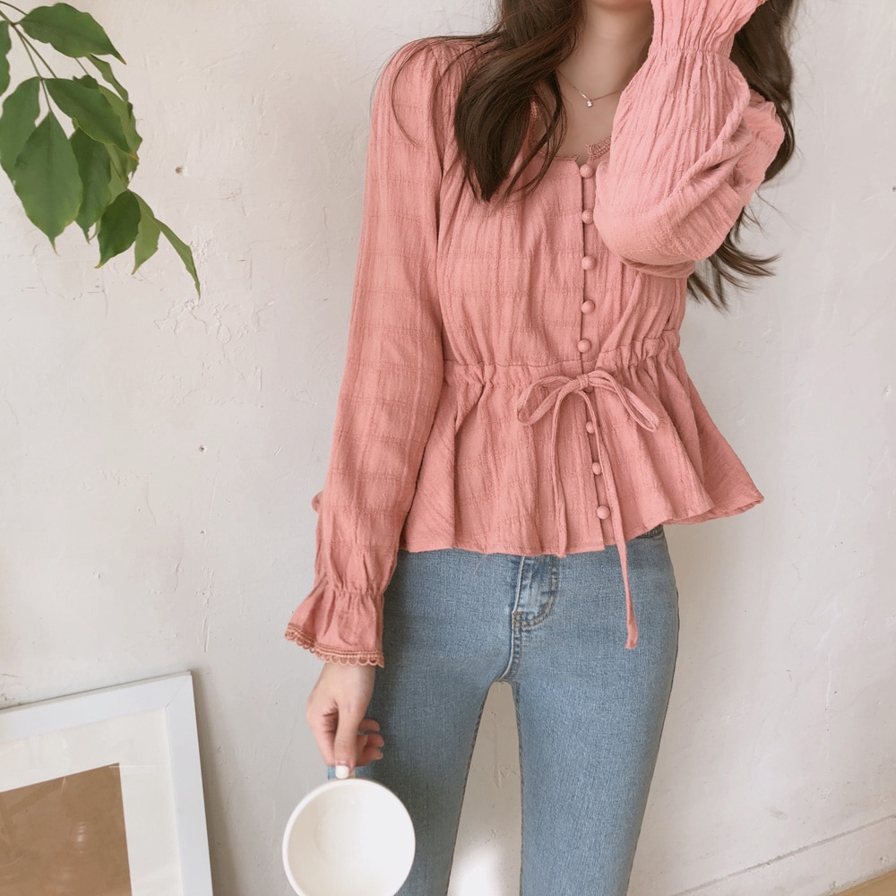 30449 Áo sơ mi trơn màu kiểu cổ chữ V thời trang thanh lịch cho nữ