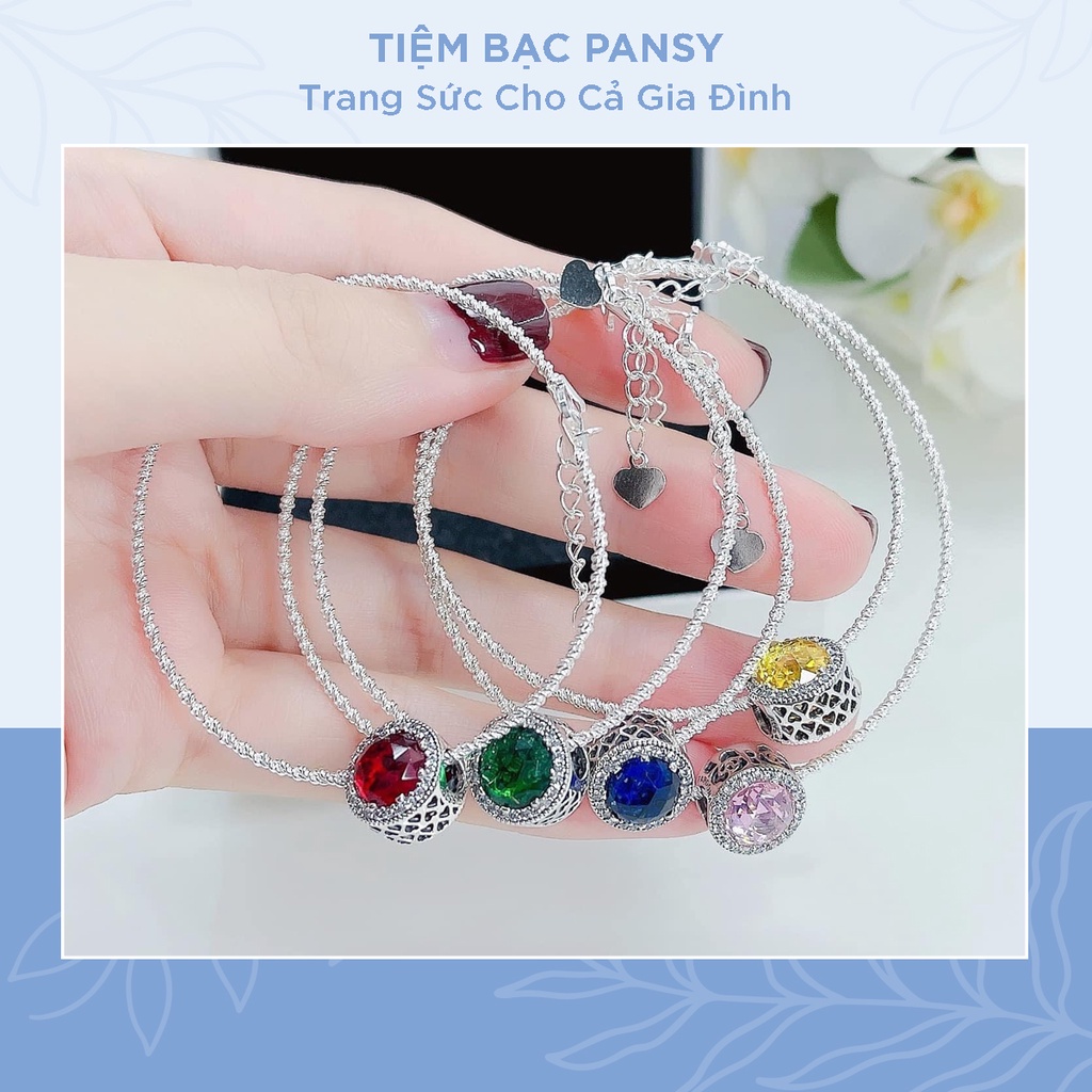 Vòng tay bạc nữ PANSY treo charm kiểu Pandora nhiều màu sang chảnh - Lắc tay bạc ta thật cao cấp