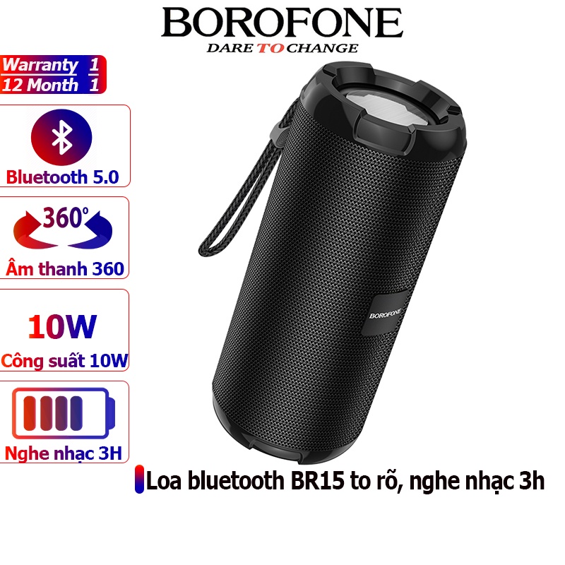 Loa Bluetooth BOROFONE BR15 nghe hay, Bass mạnh mẽ, to rõ, hỗ trợ di động không dây v5.0 - Chính hãng