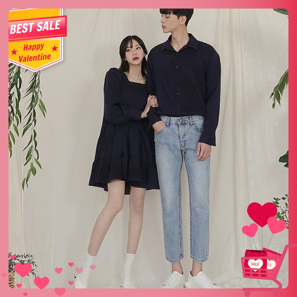 Áo cặp nam nữ ❤FREESHIP❤ Áo đôi thời trang dài tay Hàn Quốc váy sơ mi đôi chất đẹp AV70