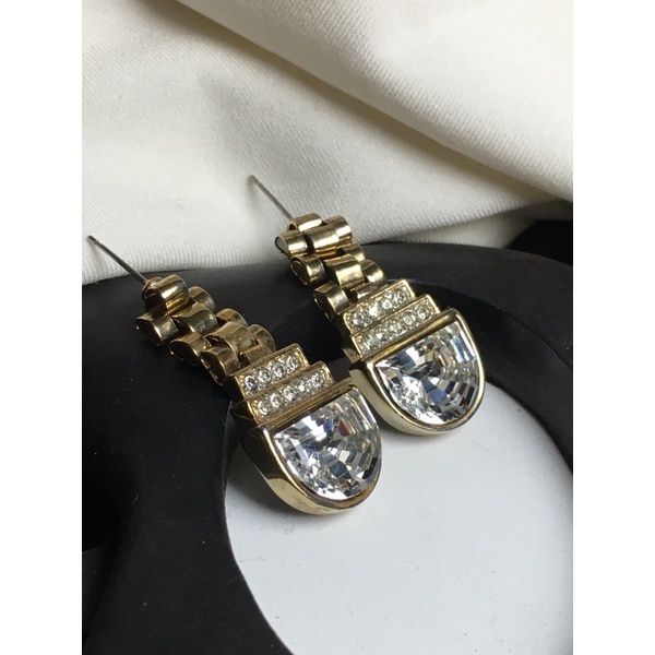 Bông tai xỏ vintage Craft- thiết kế Art Deco đính rhinestone