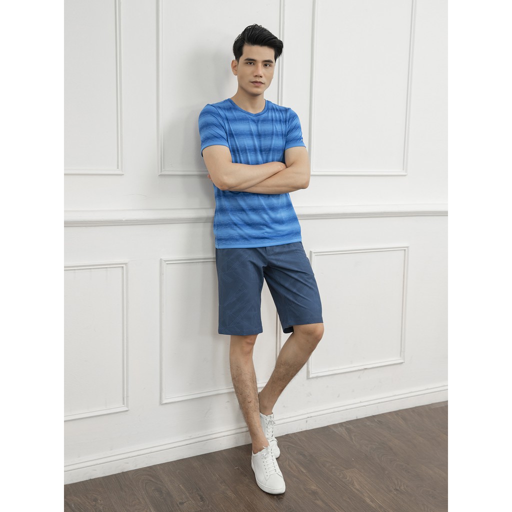 Áo thun nam ngắn tay không cổ ARISTINO phom Regular fit, họa tiết kẻ ngang năng động, tinh tế - ATS012S1