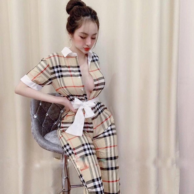 JUMPSUIT DÀI BBR CỔ SƠ MI PHỐI THẮT EO
