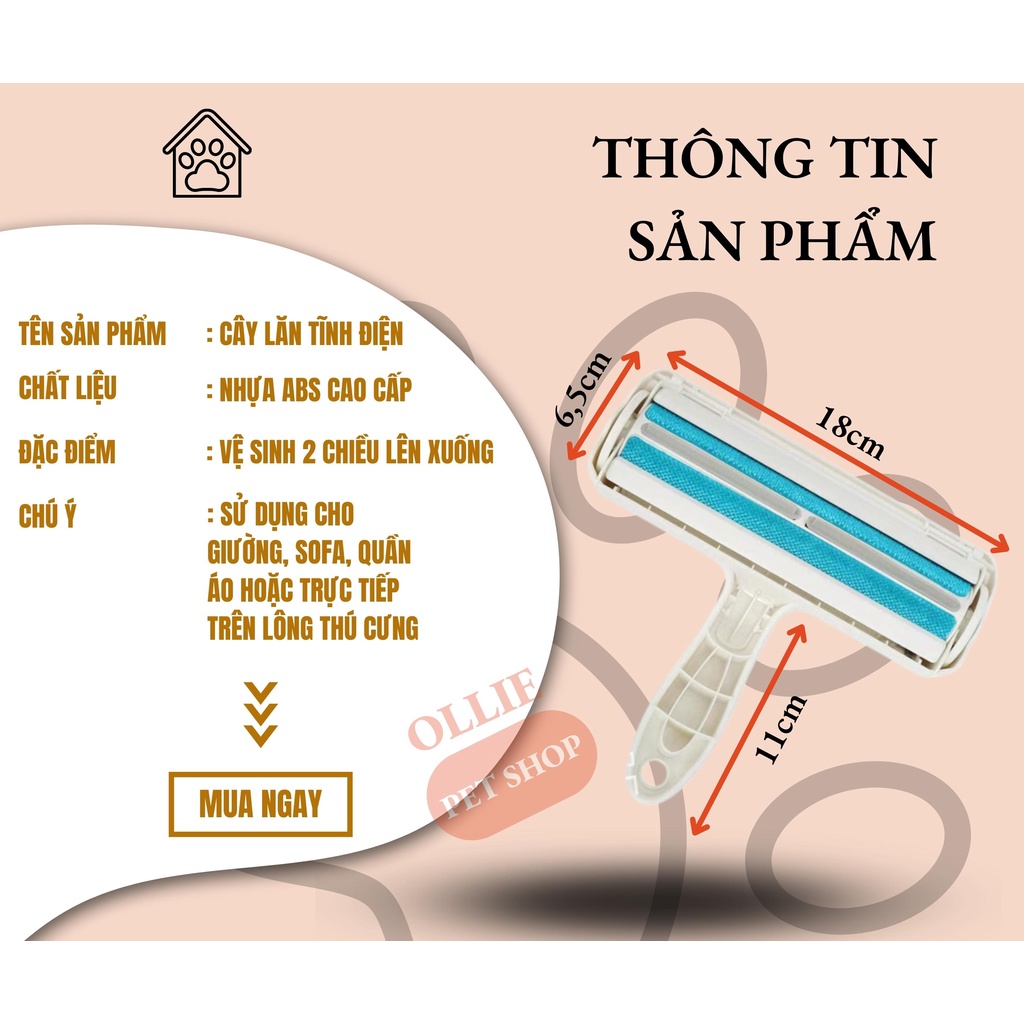 Cây lăn lông tĩnh điện - Lăn sạch lông thú cưng, bụi quần áo, ga giường