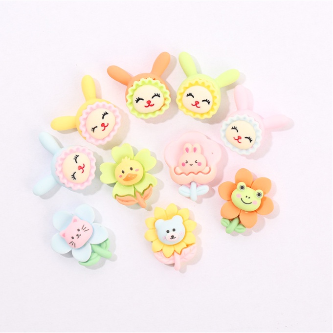 Mẫu charm thỏ đội mũ tắm, bông hoa mặt thú nhỏ cho các bạn trang trí vỏ ốp điện thoại, kẹp tóc, dán Jibbitz, DIY