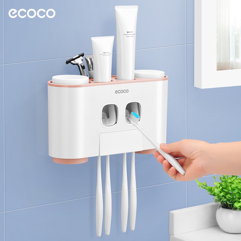 [Hàng cao cấp] Hộp đựng bàn chải, Kệ nhả kem tự động Ecoco E1802, tặng kèm 4 cốc