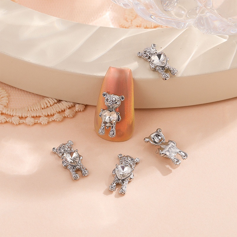 Set 5 Phụ Kiện Trang Trí Móng Tay Hình Gấu 3D Bằng Hợp Kim Xinh Xắn