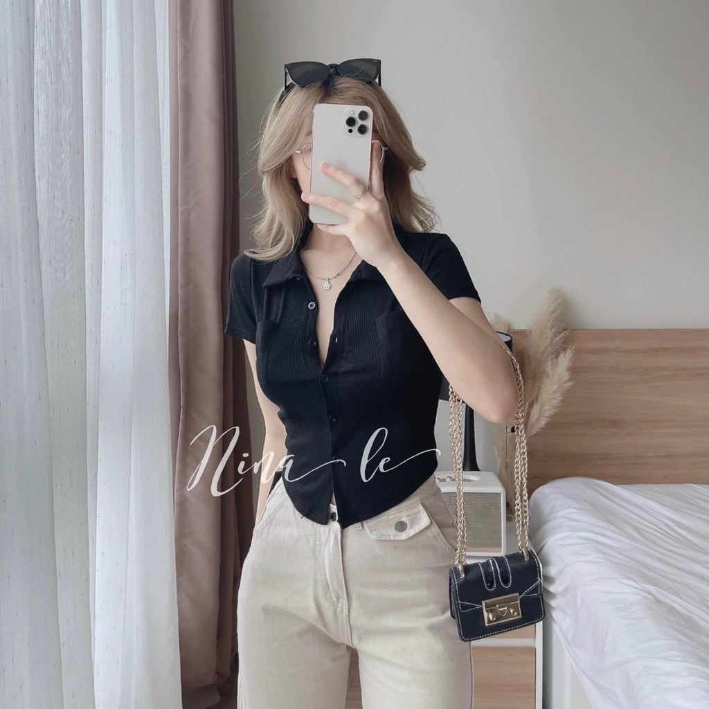 Áo Sơ Mi Thun Croptop ALOHASHOP91 Dáng Ôm Tay Ngắn Vạt Bầu