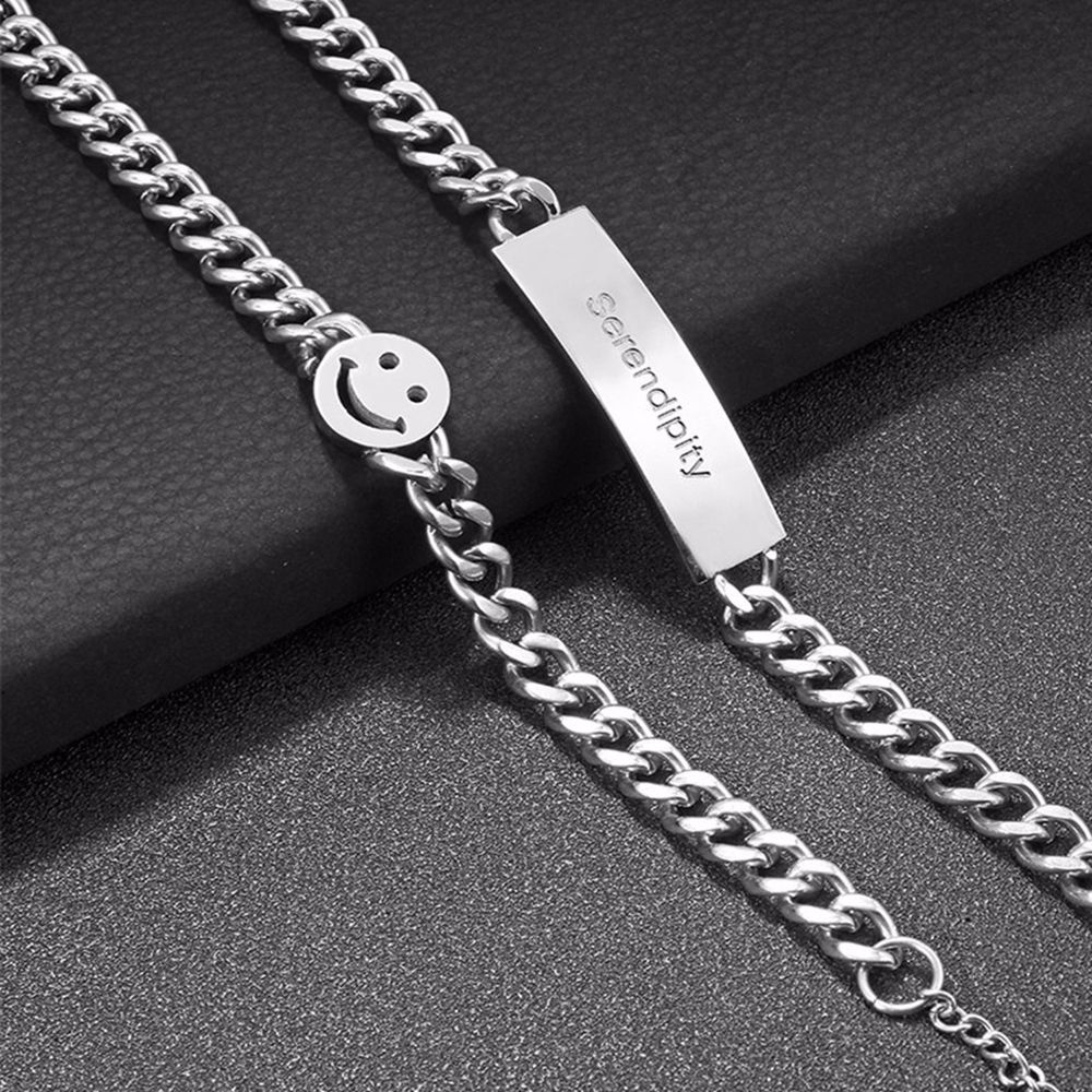 Vòng tay thép titan dạng trơn/ hình mặt cười phong cách hip hop Hàn Quốc thời trang cho nam