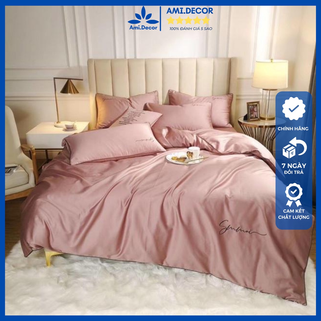 Bộ chăn ga gối lụa SUMOI nhập khẩu cao cấp, chăn ga lụa Tencel được phối màu cực kỳ đẹp, miễn phí bo chun theo yêu cầu
