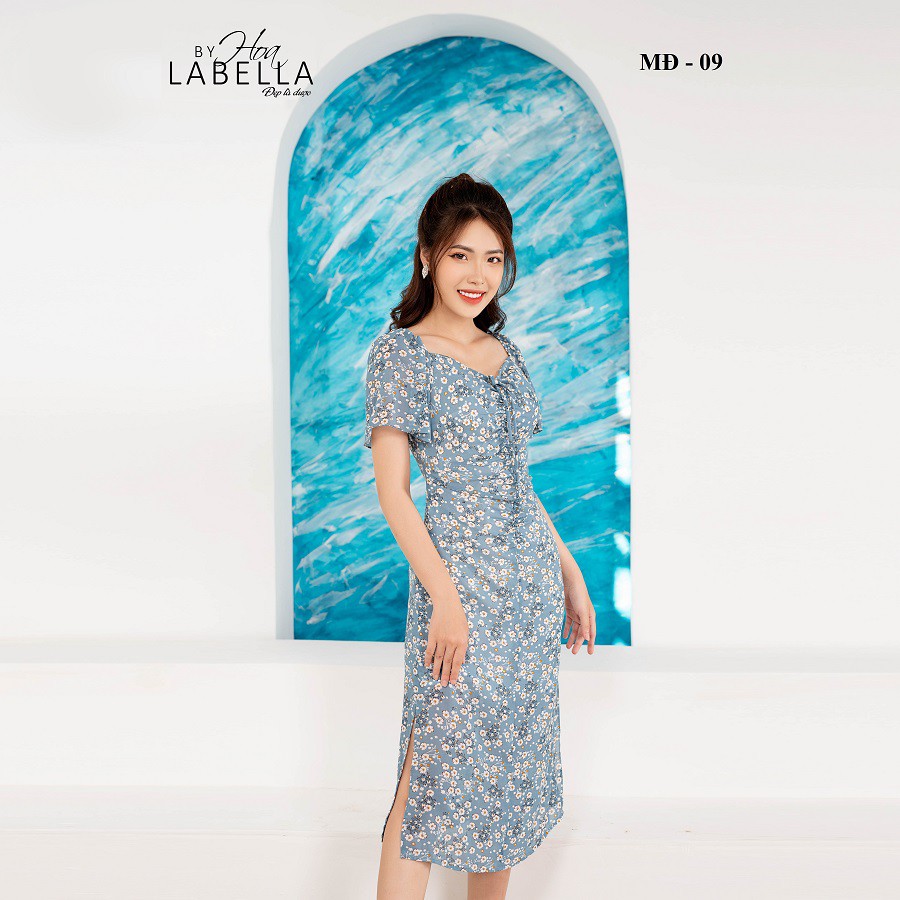 Đầm Liền HOABELLA Tay Dơi Họa Tiết Hoa Nhí Chất Liệu Voan Lụa (MD09)
