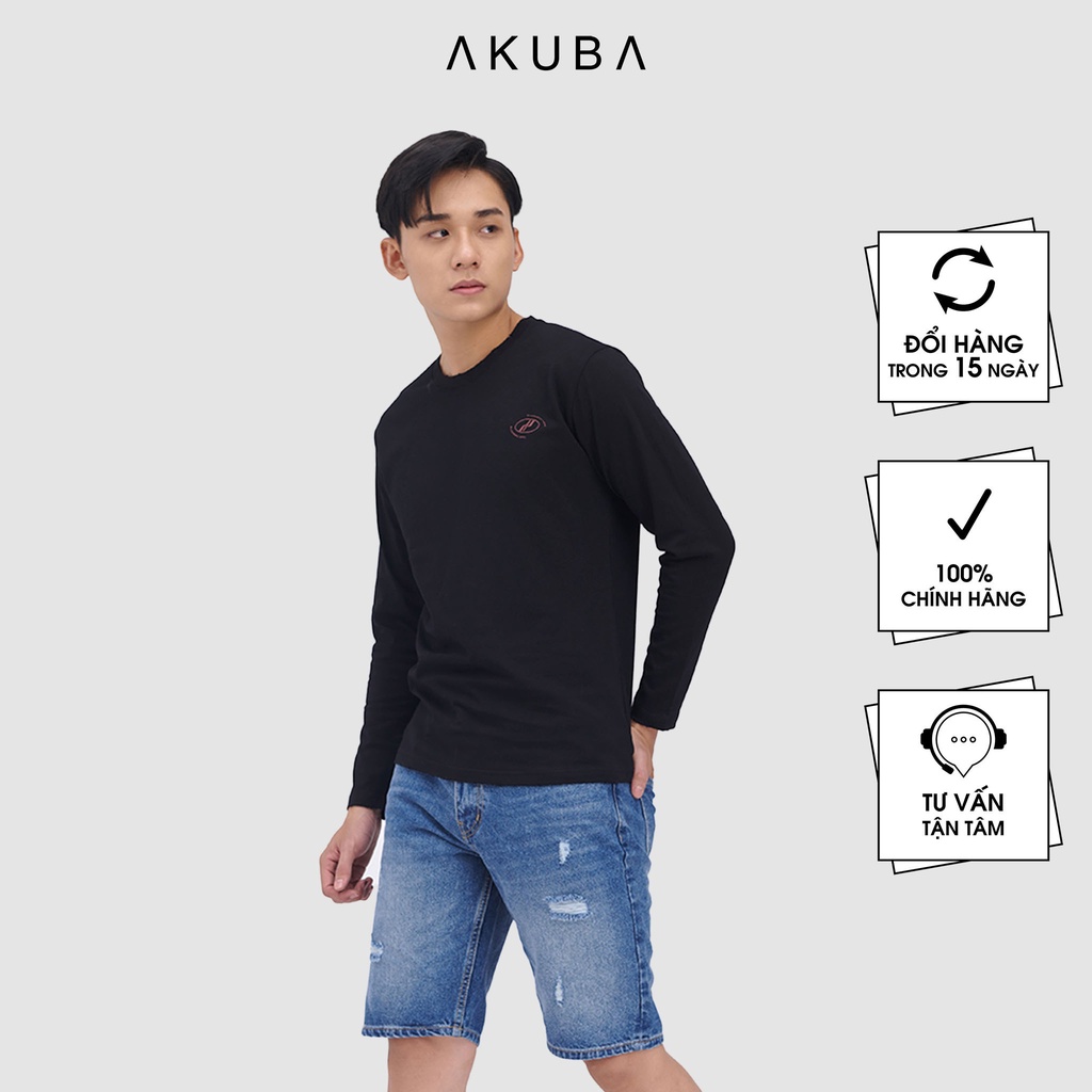 Áo thun tay dài nam Hàn Quốc Akuba chuẩn form Slim fit vải thoáng mát chất liệu cotton 9023