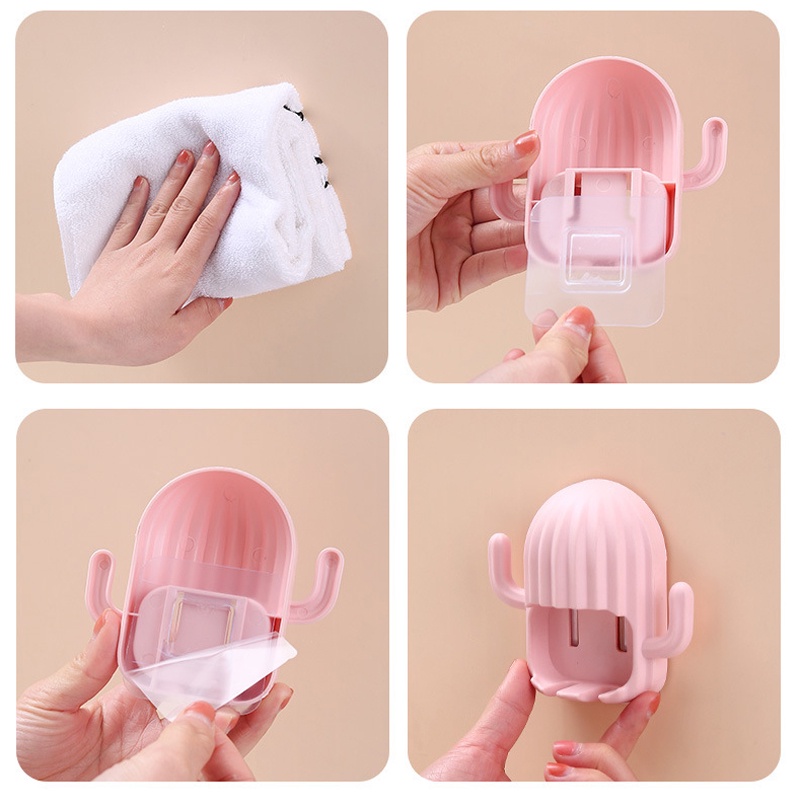 Giá Đỡ Bàn Chải Đánh Răng Gắn Tường Không Cần Đục Lỗ Hình Xương Rồng Dễ Thương
