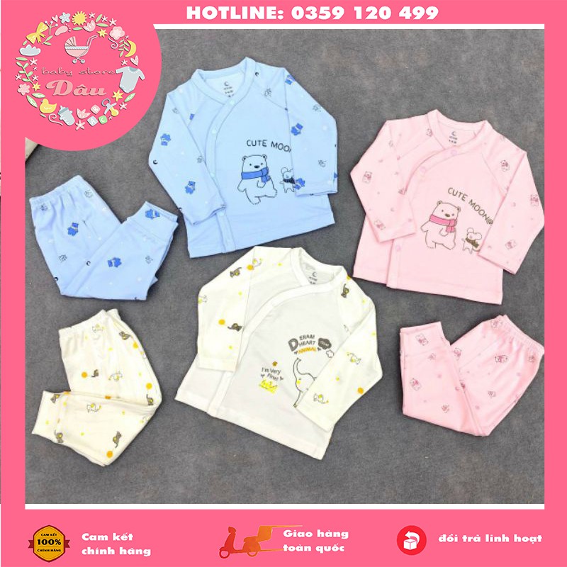 Xả hàng set sơ sinh dài tay Moon pettit cài lệch họa tiết - chất cotton organic mềm như bún - size từ sơ sinh - 6 tháng