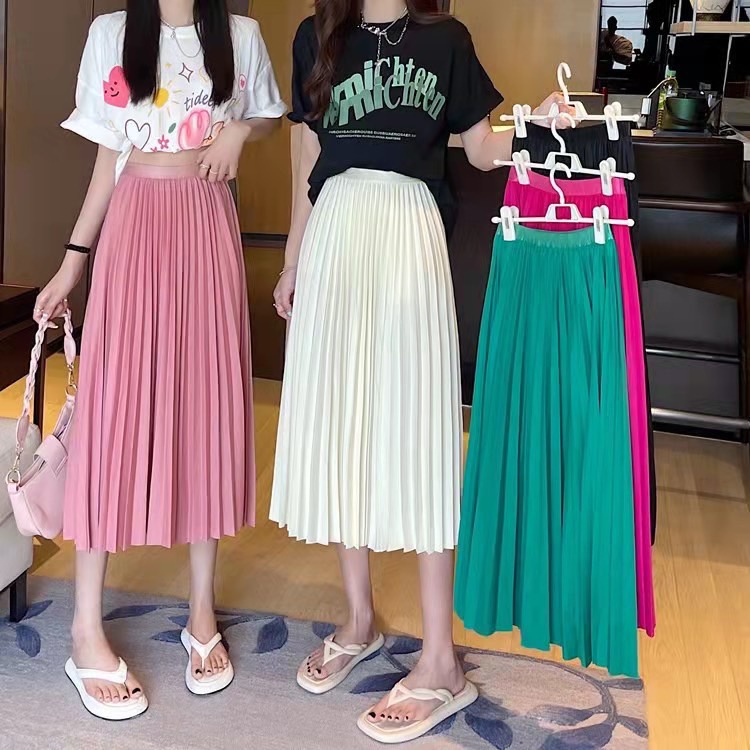 Chân váy xếp ly dáng dài hàng QC, Chân váy maxi cap cao co giãn CV2210 - NhiNhi Shop