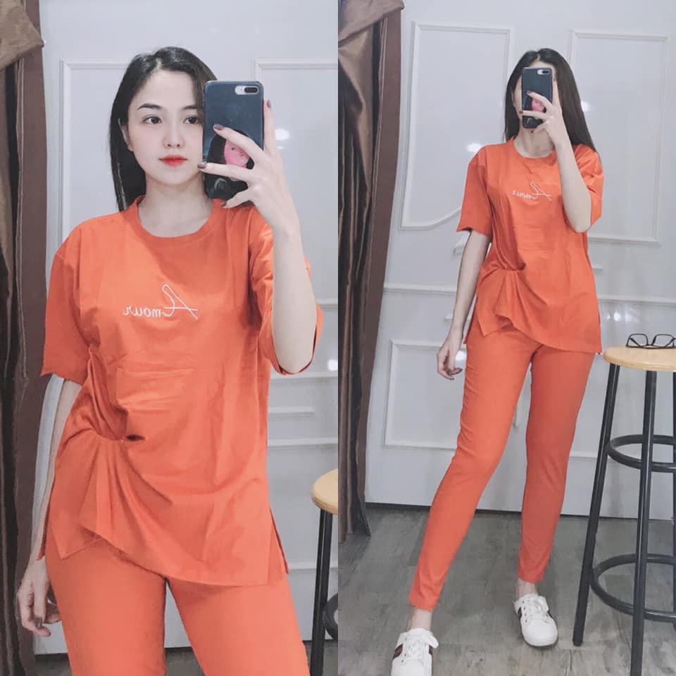 [Mã 252FASHIONSALE giảm 12% đơn 99K] Set Đồ Cotton Nữ - Logo Thêu Chữ - SP Y Hình | BigBuy360 - bigbuy360.vn