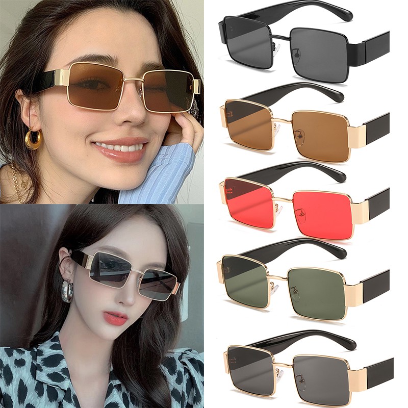 Kính mát gọng dáng vuông bằng kim loại thời trang phong cách vintage
