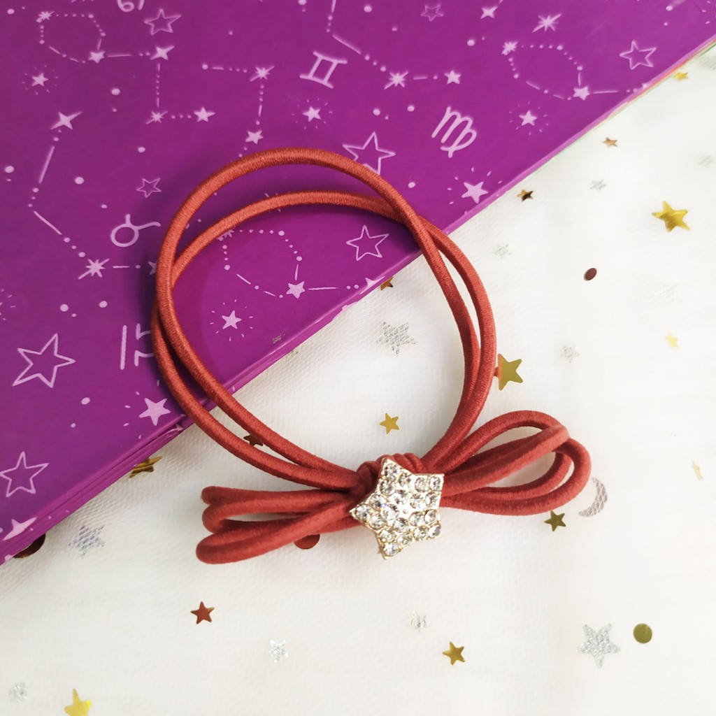 Dây cột tóc nơ đính hạt xinh xắn