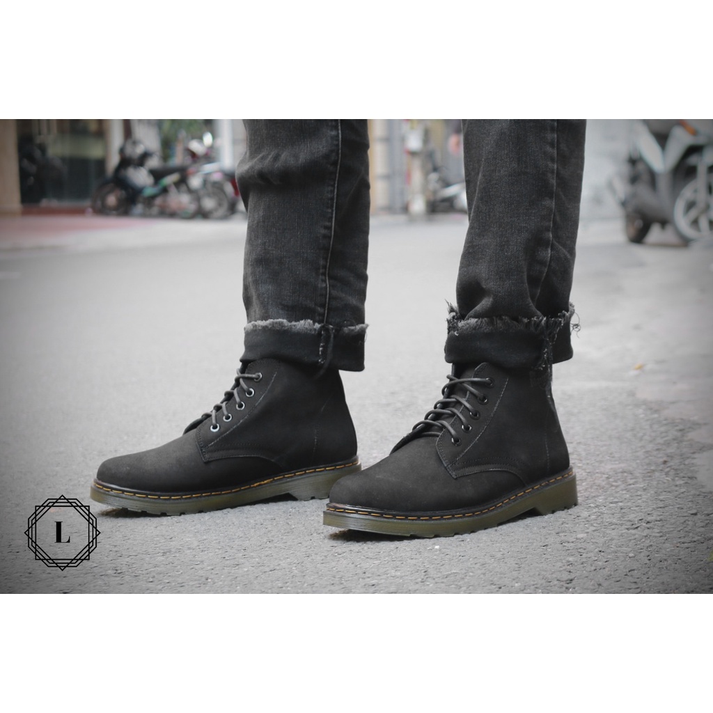 Giày Boot nam nữ Dr.68 da bò Nubuck đen, Lucas Shoes bảo hành 1 năm