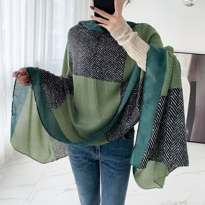 Khăn Choàng Cotton Lanh Cao Cấp Họa Tiết Kẻ Sọc Thời Trang Mùa Đông