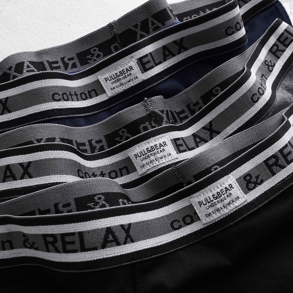 Pack 3 Quần Lót  Nam Boxer PULL & BEAR RELAX Đùi Chất Vải Cotton 4 Chiều Cực Mịn Và Mát xuất xịn chính hãng 3 màu