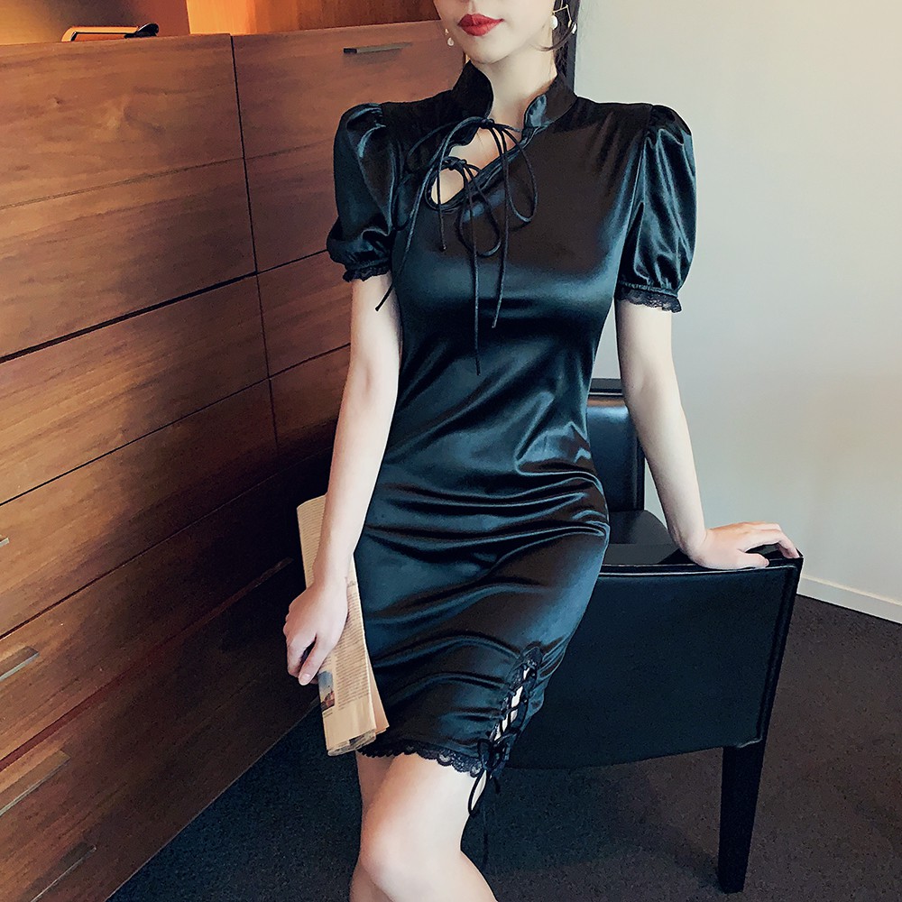 Đầm đen nữ dáng ôm tay ngắn Emilyshop