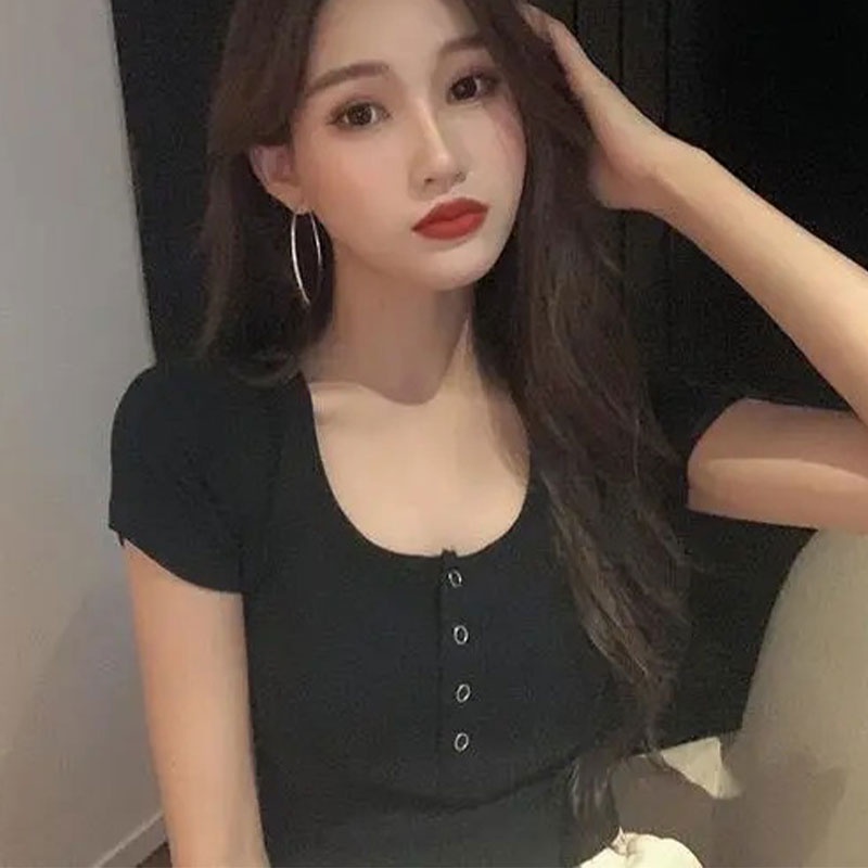 Áo thun XINLANYASHE lửng tay ngắn cổ tròn thời trang dành cho nữ