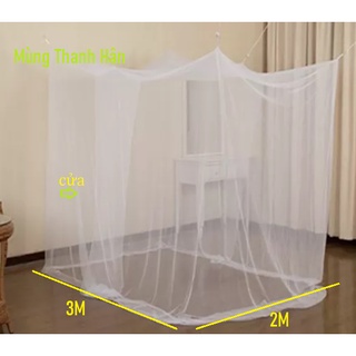 Mùng ngủ có cửa 3mx2m lưới phước long xanh dương và trắng