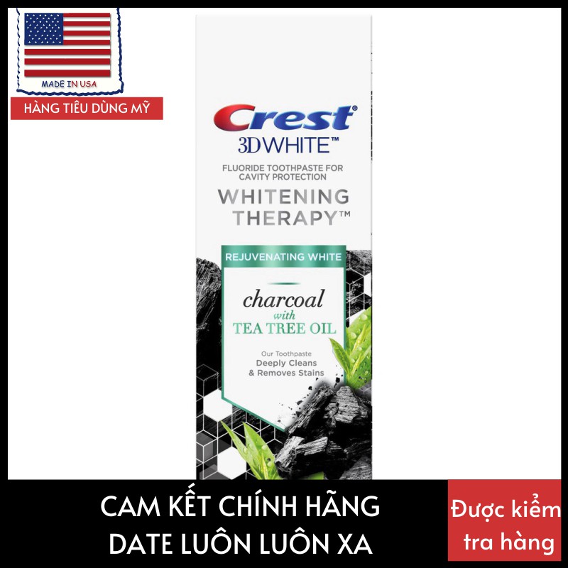 Kem đánh răng than trà xanh Crest 3D Whitening Therapy Charcoal Toothpaste, Tea Tree Oil,116g