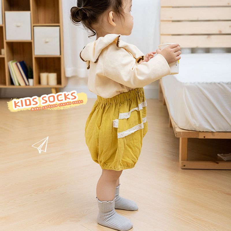 Set 3 đôi vớ cotton mềm thoáng khí chống trượt kiểu công chúa dễ thương 3 trong 1 cho bé gái