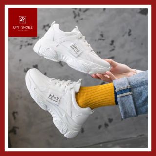 Giày thể thao nữ trắng mã S15 đơn giản cá tính dễ phối đồ da mềm đế cao 4cm đi mưa chống trơn thoáng chân rẻ đẹp mẫu mới