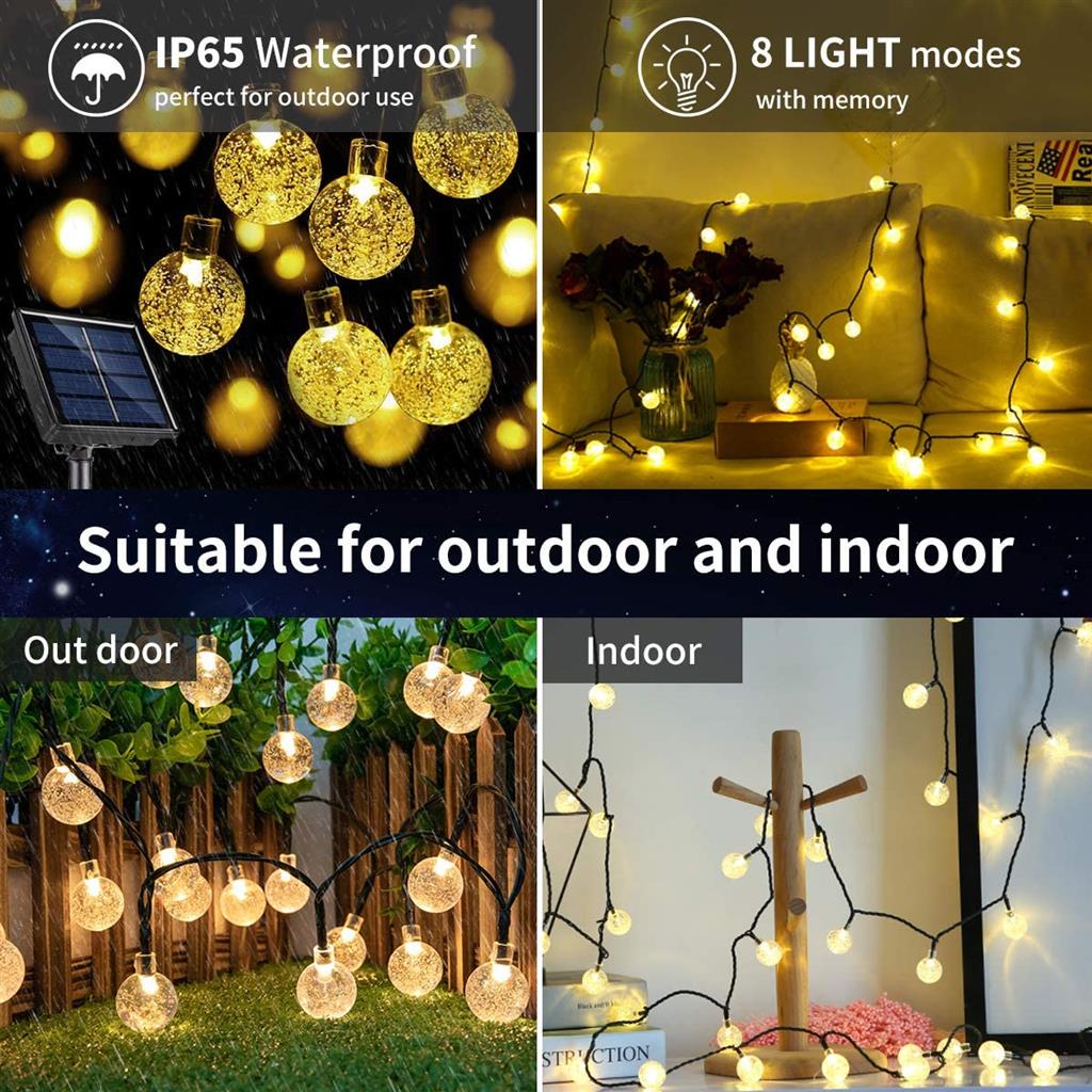 Đèn LED 8 Chế Độ Hình Cầu Pha Lê Chống Nước Trang Trí Giáng Sinh