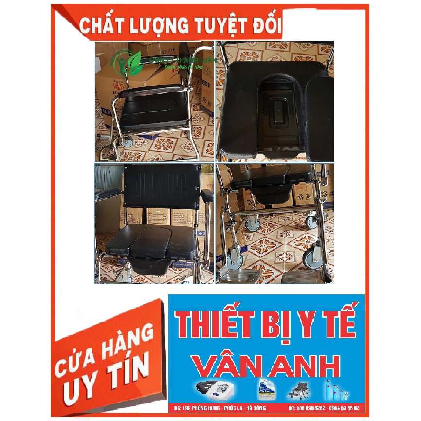 [Sẵn hàng] Ghế Bô Vệ Sinh Lucass GX-900 Có Đệm, Bánh Xe, Chỗ Gác Chân - Dùng Như 1 Chiếc Xe Lăn Đẩy Đơn Giản