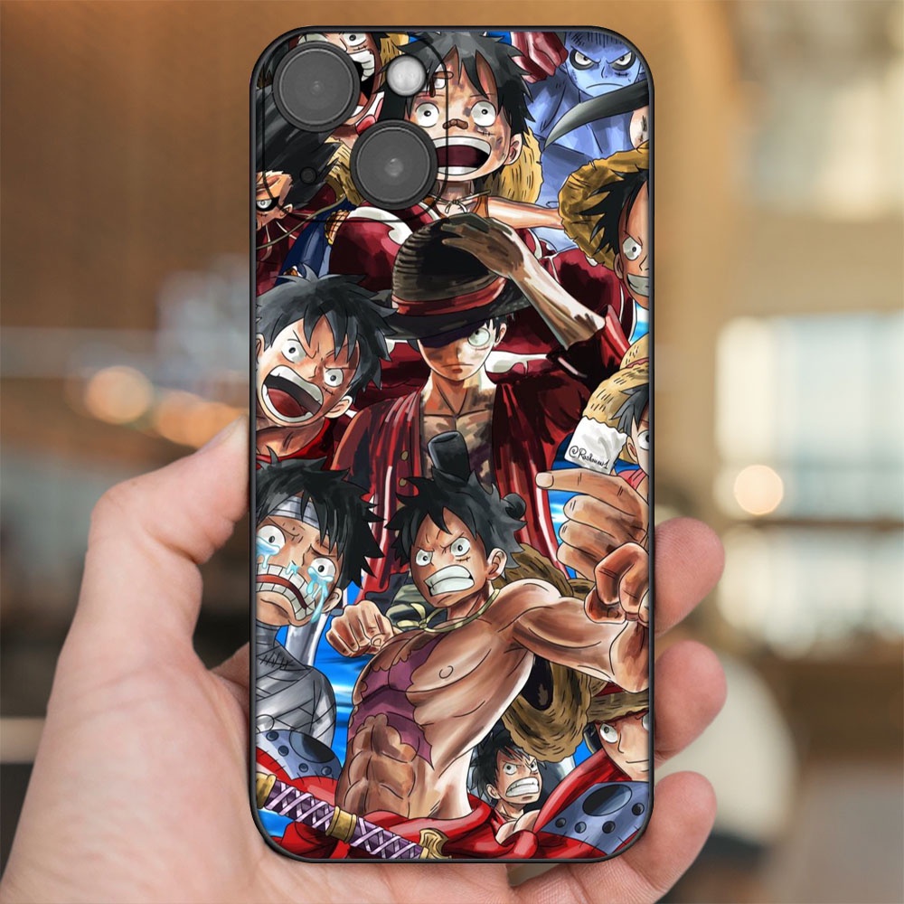 Ốp lưng iPhone 14 dẻo đen cạnh vuông in hình Luffy One Piece