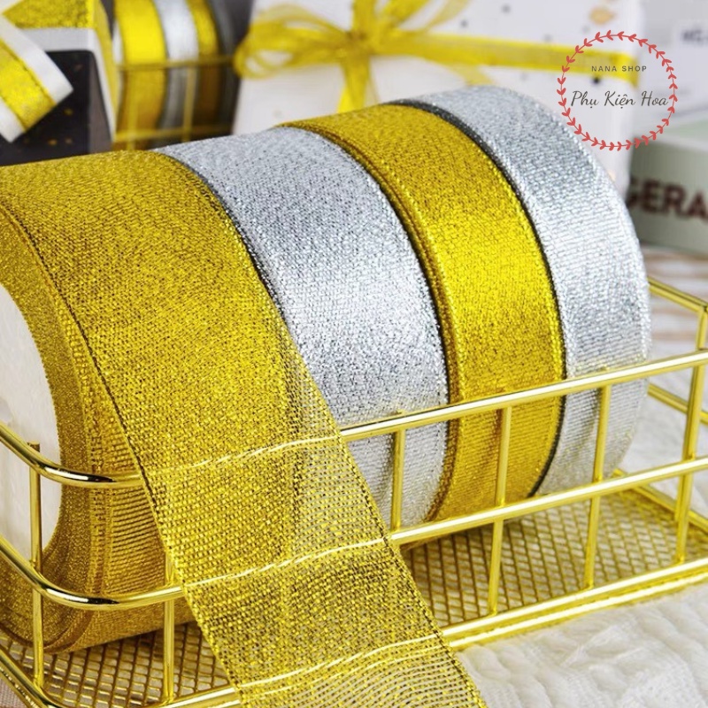 [Cuộn 22m] Dây Ruy Băng Nhũ Kim Tuyến, 2 Màu Vàng &amp; Bạc, Bản 1cm/2cm/3cm/4cm, Gói Quà - Gói Hoa