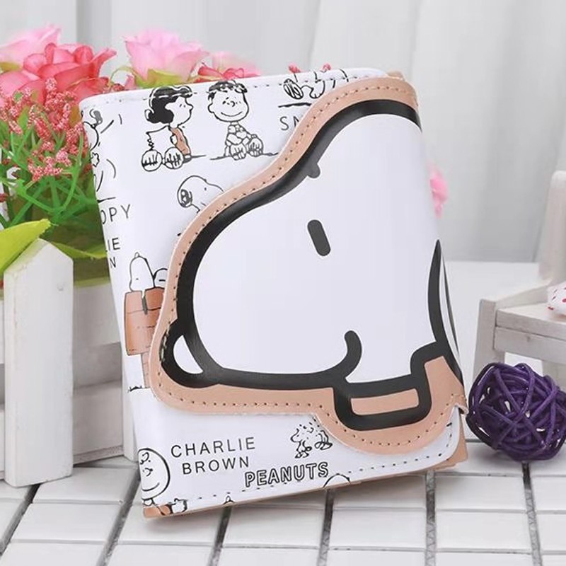 Ví Nữ Mini Cầm Tay Ngắn đẹp Da PU Gấp Gọn In Hình Snoopy dễ thương Bóp đựng tiền